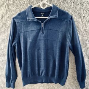 Van Heusen Menss Long Sleeve Sweater Quarter Zip Stretch Waist Large Blue